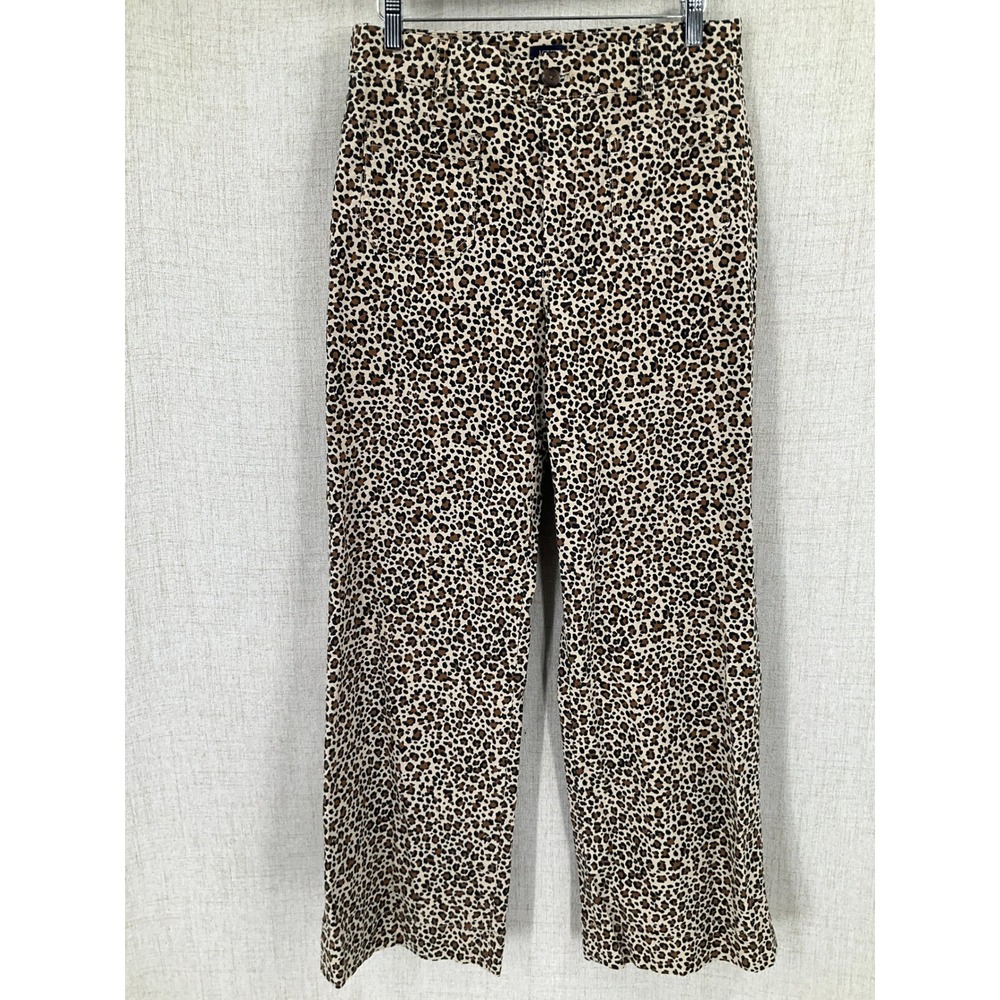 J.Crew Pants 29 Brown Linen Leopard Print Straight Leg High Rise Boho Mobwife